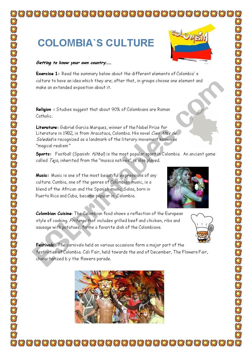 Colombia`s Culture worksheet